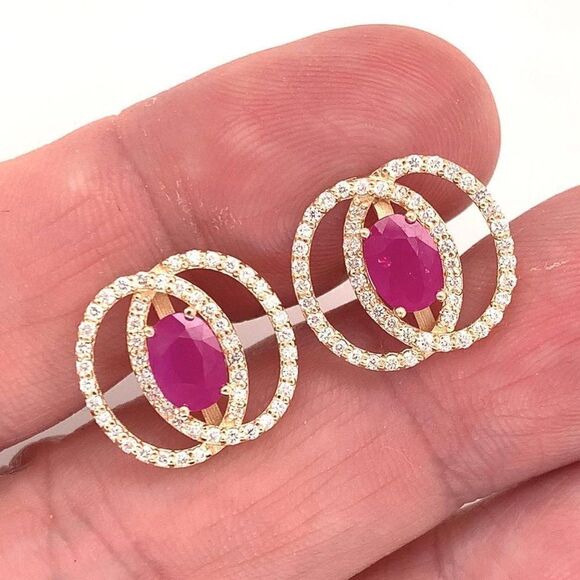 Diamond Ruby Stud Earrings 14k Yellow Gold 2.90 mm Certified $5,950 018661 - Picture 2 of 16
